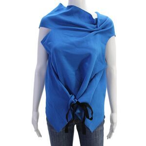 Roland Mouret Womens Sleeveless Cowl Neck Draped Tie Back Blouse Blue Size 6